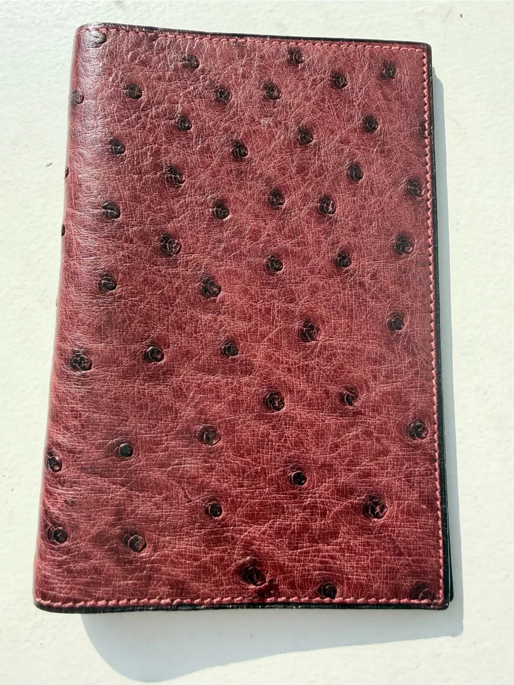 Hermes Burgundy Ostrich Leather Wallet with Gold Stamp